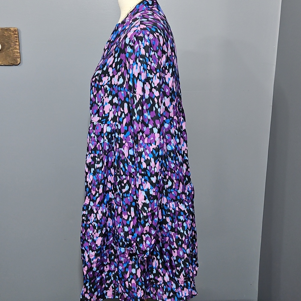 Shein, Fairy Grunge, Purple Floral, Tiered Dress, Long Sleeve, V-neck, Size-XL - Picture 5 of 13